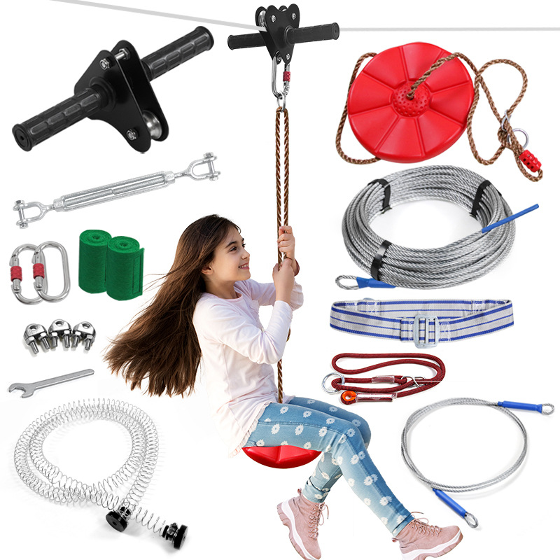 Outdoor Adventure Zipline - Kids Zipline Kit with Disc Swing